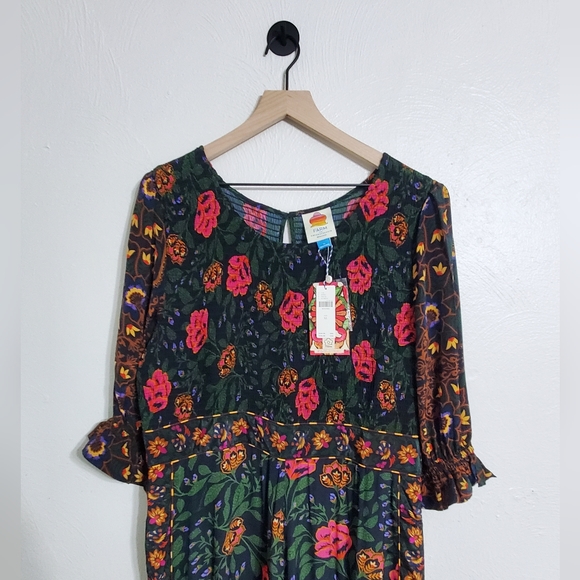 ☆SOLD☆ Farm Rio Anthropologie Smocked Jumpsuit In Black Motif Sz Extra Large - Picture 6 of 8